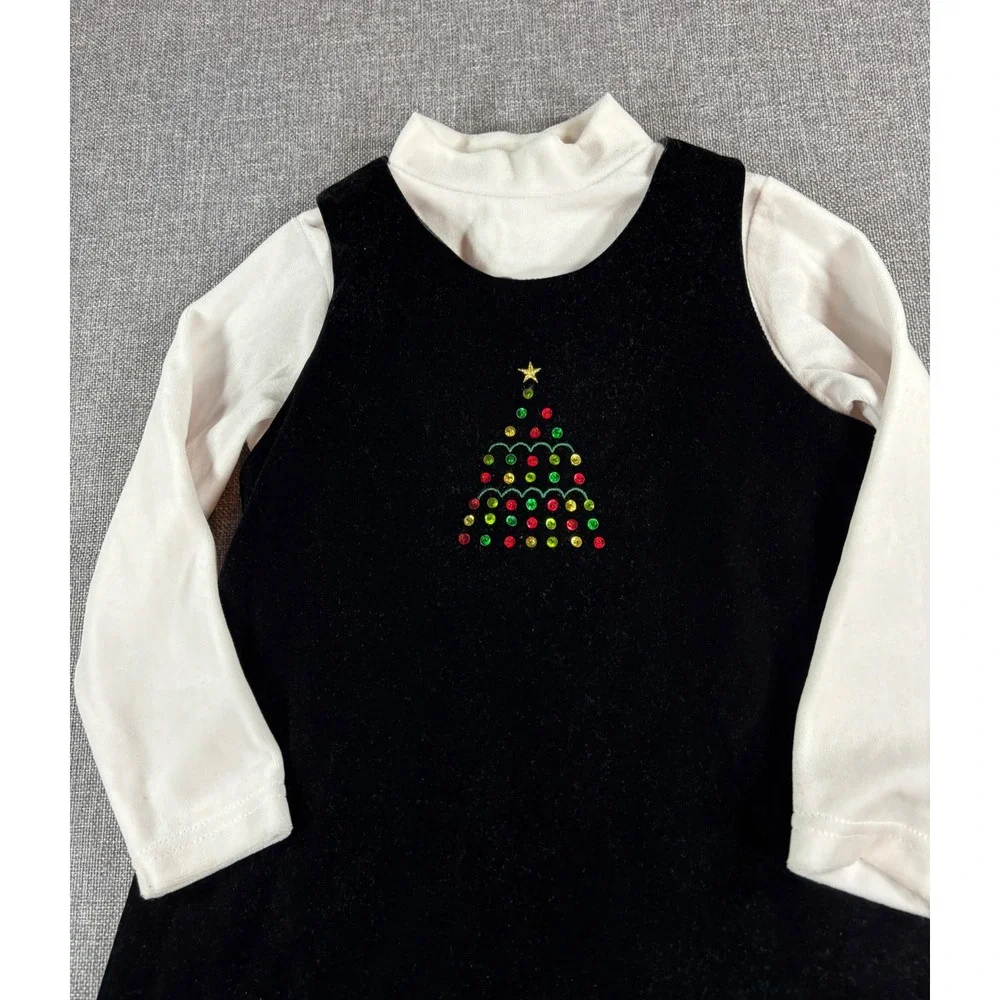 Sophie Rose Girls Christmas Velvet Jumper Dress Set 5 Black White Sequin Tree